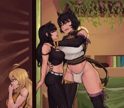 1futa 2girls animal_ears bangs being_watched big_breasts big_dom_small_sub black_hair blake_belladonna blonde_hair boxman breasts bulge cat_ears catgirl cheating cheating_female clothed clothing cuck cucked_by_futa cuckold cuckquean female femsub flaccid forced_cheating fully_clothed futa_mommy futadom futanari human human_only humanoid humanoid_penis imminent_sex kali_belladonna kemonomimi larger_futanari light-skinned_female light-skinned_futanari light_skin long_hair mother_and_child netorare ntr older_futanari panties parent_and_child parent_and_daughter partially_clothed rwby size_difference smaller_female standing yang_xiao_long younger_female