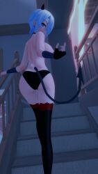 1girls 3d ass demon fanart female helltaker koikatsu panties pov stockings tenguyurilove topless underwear white_hair zdrada_(helltaker)