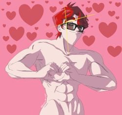 1boy bachatota biatocha_030 completely_nude doomverse jerry_(doomverse) male male_focus male_only muscles muscular_male nude_male red_hair solo sunglasses sunglasses_only youtube_hispanic youtuber_boy