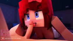 1girls animated boobs dick dildo hardedge horny_female licking licking_penis mine-imator minecraft mojang naked nude penis red_hair scarlett_(hardedge) sound tits video