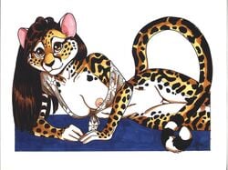 2004 bottomless breasts cheetah feline female furry high_resolution joelynn on_side pussy solo terrie_smith