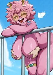1boy 1girls boku_no_hero_academia breast_grab condom lactation melonpuff mina_ashido my_hero_academia nipple_piercing pink-haired_female pink_hair source_request tagme tongue tongue_out