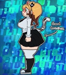 1girls 2025 5_fingers adorasexy alternate_version_available ass big_ass big_breasts blonde_hair cat_girl catgirl clothed clothed_female comedy cute evil_container female funny glasses green_eyes humor lemonadepikachu light-skinned_female light_skin meme original original_character red_glasses shelly_(lemonadepikachu) side_view skirt tagme thick_thighs twintails two-tone_hair