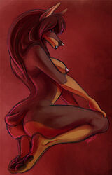 anthro back canine doberman female fur furry kneeling nude red solo vani