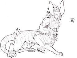 barbs berial demon devil_may_cry erection ferkahhan horns male male_only monochrome muscles penis scales scalie solo spines taur