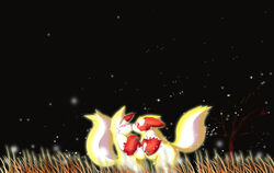 background blush chibineco chubby flaccid gay hi_res kissing male markings night penis pokemon pokemon_(species) pokemon_rse stars tail wheat_field white_fur zangoose