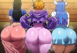 ai_generated ass ass_chart ass_comparison ass_focus black_hair blue_hair female female_only huge_ass imminent_sex nico_robin one_piece orange_hair perfect_ass perfect_body steam sweat take_your_pick ulti_(one_piece) vegapunk_lilith voluptuous