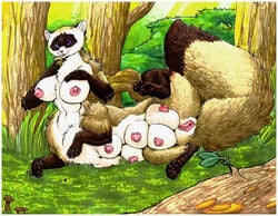 anthro breasts color day farorenightclaw female ferret ferret_taur forest fur hyper multi_breast nude outdoors pussy solo taur tree