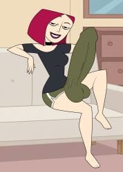 1futa 1futanari 4_fingers 4_toes absurd_res absurd_resolution absurdres balls barefoot big_penis bob_cut bulge choker clone_high commission couch dyed-hair dyed_hair erect_penis erection eyebrows_raised eyeliner futanari grin grinning grinning_at_viewer half-closed_eyes half_lidded_eyes joan_of_arc_(clone_high) looking_at_viewer magenta_hair pajamas penis short_shorts short_sleeves shorts sitting smile smiling smiling_at_viewer solo solo_dickgirl solo_focus solo_futa solo_futanari source_request testicles vanilladream34