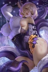 1girls big_breasts blonde_hair female female_only light_skin looking_at_viewer mihoyo mole mole_under_mouth octopus_girl octopus_tentacle olchas smiling smiling_at_viewer solo stockings suction_marks tentacle thick_thighs voluptuous yidhari_murphy zenless_zone_zero