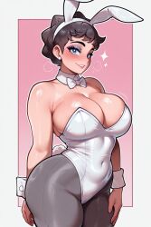ai_generated black_hair blue_eyes bubble_butt bunnysuit diantha_(pokemon) happy looking_at_viewer pokemon pov self_insert self_upload