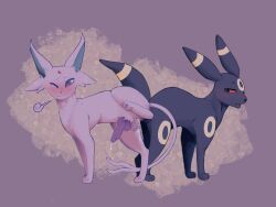 <3_eyes all_fours anal anal_knotting anal_sex animal_genitalia animal_penis ass_to_ass balls black_body black_fur blush bodily_fluids canine_penis cum cum_on_balls cum_while_penetrated digitigrade duo eeveelution erection espeon feral feral_on_feral feral_penetrated feral_penetrating feral_penetrating_feral fur generation_2_pokemon genital_fluids genitals half-closed_eyes hazemazes heart hi_res hindpaw knot knotting leaking_cum looking_back male male/male male_penetrated male_penetrating male_penetrating_male narrowed_eyes nintendo one_eye_closed open_mouth pawpads paws penetration penile penile_penetration penis penis_in_ass pink_body pink_fur pokemon pokemon_(species) quadruped raised_leg sex shaded simple_background umbreon video_games