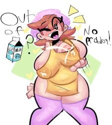 1girls apron big_breasts big_thighs blush breast_milk breasts busty cooking_mama english_text female huge_breasts huge_thighs large_breasts large_thighs legwear mama_(cooking_mama) mob_face naked_apron poodleskapoodle tagme thick_thighs thighs