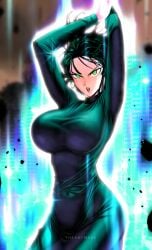 1girls arms_up ass aura bangs belly belly_button big_ass big_breasts big_butt blue_aura bob_cut breasts busty clothed clothing color colored covered_breasts curvaceous curves curvy curvy_body curvy_female curvy_figure curvy_hips dark_green_hair dress edit esper eye_contact eyelashes female female_focus female_only fringe front_view fubuki_(one-punch_man) green_eyes green_hair hair_lift heroine hips hourglass_figure huge_breasts large_breasts legs legs_together light-skinned_female light_skin lips lipstick long_sleeves looking_at_viewer medium_hair messy_hair midriff murata_yuusuke navel official_art one-punch_man open_mouth psychic short_hair skin_tight slim slim_waist solo solo_female solo_focus stomach telekinesis thick thick_legs thick_thighs thighs thin_waist tight_clothing tight_dress turtleneck turtleneck_dress voluptuous waist wide_hips