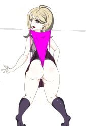 akamatsu_kaede ass behind_view danganronpa danganronpa_v3 hanging_wedgie looking_at_viewer looking_back neonharu panties straight_hair wedgie