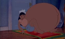 1girls belly big_belly big_breasts black_hair breasts dark-skinned_female dark_skin disney edit female huge_belly hyper_pregnancy lilo_and_stitch massive_belly morphtothetop nani_pelekai pregnant screenshot_edit solo_female