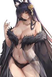 1girls 2022 azur_lane black_hair breasts facial_markings female female_only fluffy_ears fox_ears fox_girl hips huge_breasts kitsune liaowen light-skinned_female light_skin long_hair looking_at_viewer musashi_(azur_lane) slim_waist smile thick_thighs thighs wide_hips yellow_eyes