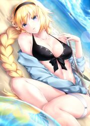 1girls big_breasts breasts fate/grand_order fate_(series) hair_between_eyes high_ponytail high_resolution jacket jacket_removed jeanne_d'arc_(fate) jeanne_d'arc_(swimsuit_archer) rei_kun solo