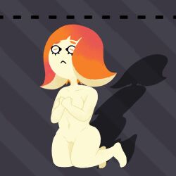 anemonemisc animal_humanoid big_breasts breasts cephalopod cephalopod_humanoid covering covering_breasts female genitals grey_background hair horizontal_pupils humanoid inkling kneeling marine marine_humanoid mollusk mollusk_humanoid namida_(splatoon) navel nintendo nude orange_eyes orange_hair pattern_background pseudo_hair pupils pussy simple_background solo splatoon striped_background tan_body tan_skin tentacle tentacle_hair thick_thighs video_games wide_hips