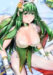 1girls alternate_costume aoyamabuki breasts bunny_ears bunny_girl bunnysuit cleavage easter female female_only fire_emblem fire_emblem:_mystery_of_the_emblem fire_emblem:_shadow_dragon_and_the_blade_of_light fire_emblem_heroes gloves green_eyes green_hair large_breasts leotard long_hair looking_at_viewer more_at_source nintendo official_alternate_costume open_mouth palla_(fire_emblem) palla_(spring)_(fire_emblem) pantyhose sitting solo very_long_hair