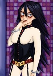 before_sex biting_finger blush clothed_female locker_room midnight_(my_hero_academia) my_hero_academia nemuri_kayama seductive_look skintight_bodysuit teacher yrya-chan