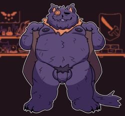 balls bara belly big_belly chubby chubby_male deltarune feline fur gay hair male_only moobs nipple obese_male pubic seam_(deltarune) slightly_chubby