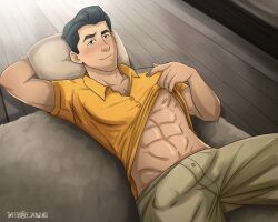 abs big_bulge bulge bulge_to_side ef_drawings erection_under_clothes horny horny_male huge_bulge invincible invincible_(tv_series) male male_only mark_grayson muscles muscular muscular_male penis_outline shirt_lift teen_boy