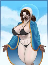 anthro big_breasts bra brown_hair canine christianity curvy female furry maria_(pancarta) no_humans pancarta panties tagme virgin_mary