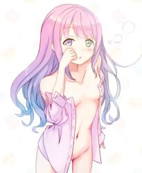 blush blushing_at_viewer breasts covered_breasts covered_nipples cute cute_face gradient_hair green_eyes heterochromia high_resolution highres himemori_luna holoforce hololive hololive_japan legs light-blue_hair light-skinned_female light_skin long_hair no_sex pink_eyes pink_hair pink_t-shirt possing princess pussy_covered shoulders sleepy small_breasts straight_hair streamer t-shirt t-shirt_only tummy unbuttoned_shirt virtual_youtuber vtuber white_background young_woman youtuber