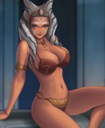 1girls ahsoka_tano alien alien_girl athletic_female belly_dancer belly_dancer_outfit blue_eyes cleavage female female_only femsub flowerxl harem_girl harem_outfit jedi large_breasts navel orange_skin slave slave_ahsoka slave_bikini slave_collar slave_leia_(cosplay) slave_outfit slavegirl solo star_wars star_wars_rebels submissive_female togruta