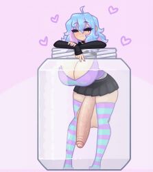 1girls animated balls big_breasts blue_hair bouncing_breasts closed_eyes clothed clothing futa_only futanari happy heart huge_breasts huge_cock jar light_skin limebreaker partially_clothed penis_to_the_knees purple_hair skirt socks thigh_socks thighs third_leg veiny_penis