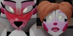 2girls 3d 3d_(artwork) baby_(fnafsl) circus_baby circus_baby_(fnaf) cunnilingus five_nights_at_freddy's fnaf funtime_foxy_(fnaf) funtime_foxy_(fnafsl) furry furry_ears jailbait_knight licking_pussy orgasm robot wet_pussy yuri