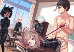 2boys 3girls ahoge animal_ears animal_tail arms_behind_back artist_request being_watched bent_over bi_domination bisexual black_bodysuit black_clothing black_hair blonde_hair blush bodily_fluids bodysuit bondage both_sexes_in_same_situation bound bound_arms brown_hair bunny_ears cat_boy cat_ears cat_tail catboy catgirl classroom clothed_female clothed_rape clothed_sex collarbone commentary_request commission covering_mouth cow_boy cow_ears cow_horns cow_tail crying dark-skinned_male dark_skin day detailed_background dog_ears dog_girl embarrassed exhibitionism eyes eyewear female femsub forced fully_clothed gay_domination glasses grey_hair hair_between_eyes hair_over_eyes highres holding holding_leash horns indoors latex latex_bodysuit leash long_hair looking_at_another male male_and_female_subs maledom malesub multiple_boys multiple_girls multiple_subs nude_male original public public_sex public_use purple_eyes rabbit_boy rabbit_ears rape red_eyes sad school sex shiny_hair shiny_skin short_hair skeb_commission skin_tight straight submissive table tail teacher_and_student tears voyeur young