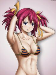 1girls belly belly_button bikini bikini_top blue_eyes breasts chelia_blendy fairy_tail red_hair swimsuit