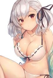 1girls 2022 big_breasts bulging_breasts female_only girls'_frontline looking_at_viewer motokonut red_eyes silver_bra silver_hair solo solo_female spas-12_(girls'_frontline) tagme twintails