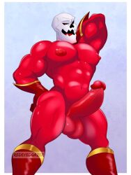 alternate_universe bara bara_tiddies bara_tits big_balls big_cock big_penis huge_cock large_balls large_penis male male_only papyrus redeyedgazer underfell underfell_papyrus undertale undertale_(series) undertale_au