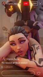 1boy 1girls 3d 9:16 animated ass blender dark-skinned_male dark_skin doggy_style earrings female glowing_eyes j4zzbug_sfm lip_biting livestream male no_sound phoenix_(valorant) purple_hair reyna_(valorant) ripped_clothing selfie shorter_than_10_seconds tagme valorant vertical_video video yoga_pants