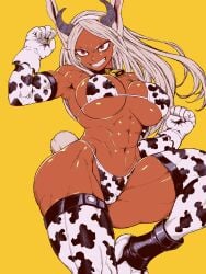 1girls 2022 abs alternate_costume animal_ears animal_tail ass bare_shoulders beige_hair biceps big_ass big_breasts bikini boots breasts bunny_ears bunny_tail chiaki_(tom910) cleavage clenched_teeth collar cow_horns cow_print cowbell curvy dark-skinned_female dark_skin elbow_gloves eyelashes female female_focus female_only gloves hair_ornament hairband highres hips large_ass large_breasts legwear long_hair miruko muscle muscle_tone musclegut muscles muscular muscular_female my_hero_academia navel parted_lips pinup red_eyes revealing_clothes rumi_usagiyama shounen_jump sideboob simple_background six_pack skimpy skindentation solo solo_female stockings swimsuit teeth thick_thighs thighhighs thighs toned toned_female triceps underboob voluptuous wide_hips yellow_background