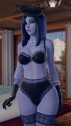 1girls 3d bra female_only gloves lace-trimmed_panties looking_at_viewer overwatch solo takerskiy widowmaker