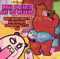 2022 anthro anukkyt ass black_body brown_body camera cartoon_network clothing dot_eyes english_text genitals giant_panda grizzly_(wbb) group hi_res ice_bear male male_only mammal overweight overweight_male panda_(wbb) penis superchub text underwear ursid we_bare_bears white_body