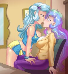 2girls adult adult_and_teenager age_difference big_breasts breast_press breasts cheerleader cheerleader_uniform clothed clothed_female cogbrony commission drool drool_string drooling equestria_girls female female_only french_kissing friendship_is_magic hasbro hi_res highres indoors kissing mature_female my_little_pony older_female older_woman_and_teenage_girl princess_celestia_(mlp) principal_and_student principal_celestia sloppy_kiss symmetrical_docking teenage_girl teenager trixie_(mlp) trixie_lulamoon_(eg) trixie_lulamoon_(mlp) younger_female yuri