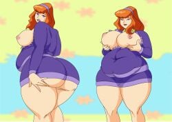 1girls ass bbw belly big_ass big_belly big_breasts blush breasts bubble_butt daphne_blake female ggfgvmhdhd holding_breasts large_ass large_breasts nipples orange_hair overweight scooby-doo thick thick_thighs thighs thunder_thighs torn_clothes