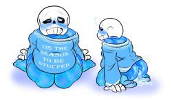 1boy 2d after_sex blue_body bottomless cum cum_in_ass cum_inside cumflation ectobody inflation kneeling male male_only mellednsfw sans solo sweater tagme undertail undertale undertale_(series) undertale_sans