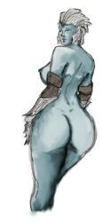 ass bethesda_softworks blue_skin dark_seducer female hedyl2 large_breasts mazken oblivion rough_sketch sketch solo the_elder_scrolls traditional_media_(artwork)