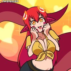 1:1 1girls 2d 2d_animation animated animated_gif clothing cute gif lamia miia_(monster_musume) monster_girl monster_musume_no_iru_nichijou posing solo twistedgrim wink