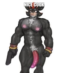 anthro beard big_penis body_hair butterbumball facial_hair genitals goes_hard gun happy_trail hi_res huge_cock male male_only meme muscular muscular_male nipples nude penis pubes ranged_weapon sega shadow_the_hedgehog solo sonic_(series) sonic_the_hedgehog_(series) weapon