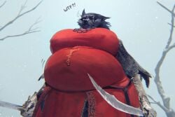 ?! absurd_res anthro armor belly belly_focus belly_jiggle big_belly big_breasts blaidd_(elden_ring) breasts canid canine canis chainmail clothing digital_media_(artwork) dress elden_ring erect_nipples eye_scar facial_scar female feral fromsoftware fur furry hi_res huge_breasts interspecies jiggling looking_at_belly looking_down low-angle_view mammal melee_weapon nipples obese_anthro obese_female outside overweight overweight_female perspective pineconedraws plant rule_63 scar solo sword tight_clothing tree video_games weapon wolf