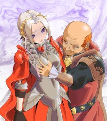 1boy 1girls 2020s 2022 abstract_background adult adult_and_teenager age_difference alternate_costume alternate_hairstyle armor breast_grab breastplate crown edelgard_von_hresvelg fire_emblem fire_emblem:_three_houses fire_emblem_warriors:_three_hopes fully_clothed groping hayanoya ludwig_von_aegir lustful_gaze mature_male molestation nintendo official_alternate_costume official_alternate_hairstyle older_male older_man_and_teenage_girl orange_hair purple_eyes teenage_girl teenager ugly_bastard ugly_man white_hair younger_female