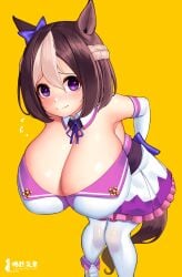 
absurd_res 
animal_humanoid 
big_breasts breasts brown_hair cleavage clothed clothing female hair hi_res huge_breasts humanoid kaedeno_yuu legwear purple_eyes smile solo