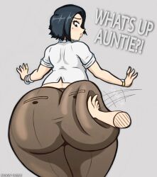 1boy 1girls ass ass_jiggle ass_slap ass_waves aunt aunt_and_nephew auntie_(biggy_deez) big_ass biggy_deez bubble_butt clothing dat_ass disembodied_hand english_text fat_ass huge_ass implied_incest incest jiggling_ass large_ass looking_back nephew original original_character slapping_ass slapping_butt spanking text thick_thighs wide_hips